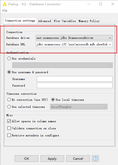 Database Connector 配置界面